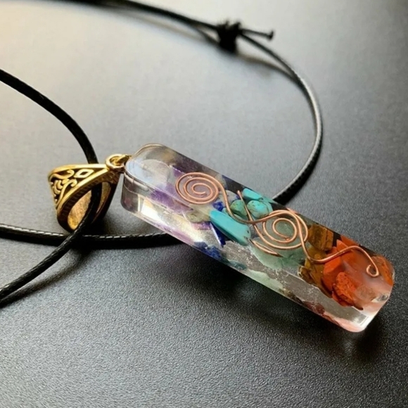 7 Chakra 🧘🏾‍♀️ 🕉 🧘‍♂️ 🌟 Natural Stone Square Pendant Necklace - Picture 3 of 5